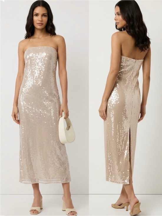 STAUD Dresses & Skirts - STAUD Casey Women’s Ivory Strapless Sequined Maxi Dress Evening Gown Size 6 NEW